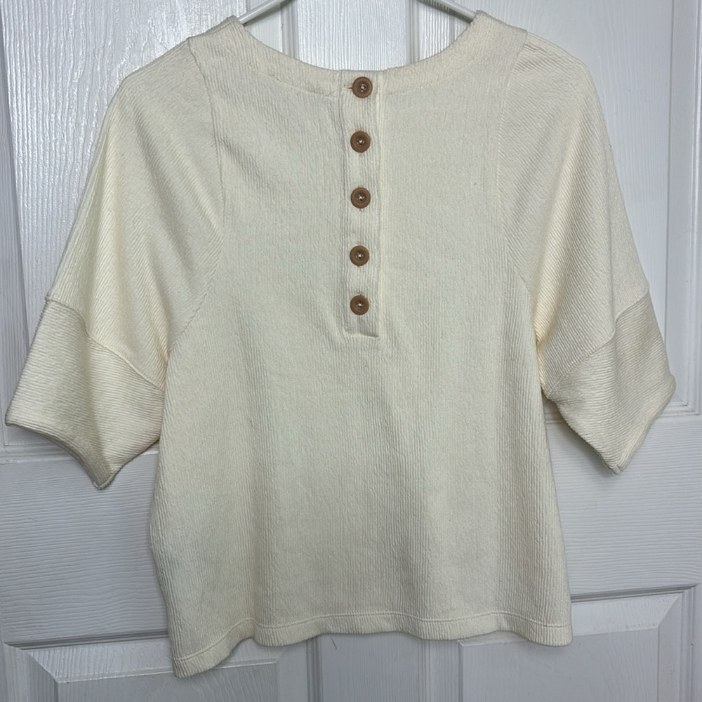 MADEWELL Button back Ottoman jacquard cream color short sleeve blouse size Small - Picture 1 of 10